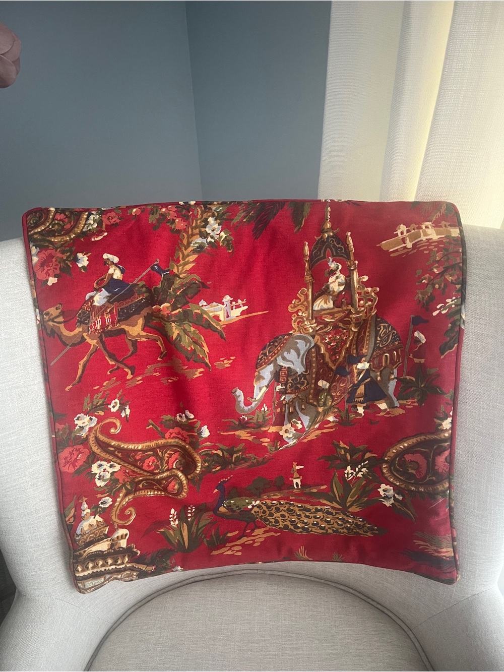 Vintage Pottery Barn Spice Route Red Chinoiserie Pillow Cover Toile Elephant